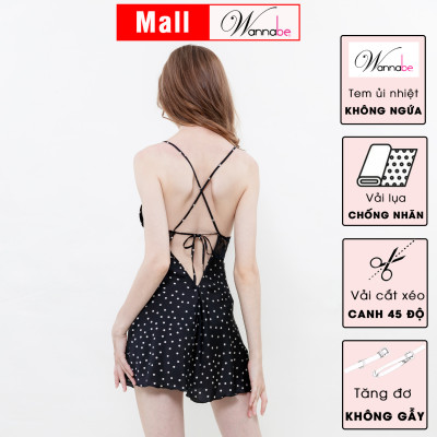 Đầm ngủ lụa latin cao cấp WANNABE DNS90 váy ngủ cut-out lưng chữ V thắt nơ điệu đà, khoe lưng ong quyến rũ ánh nhìn