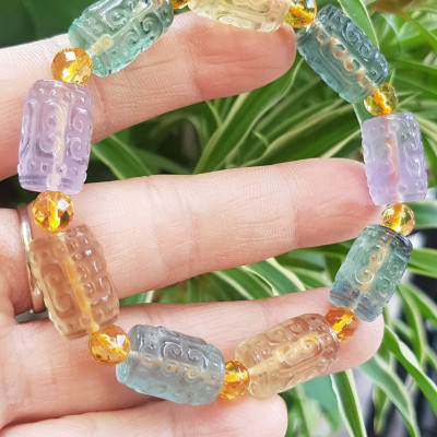 Vòng Tay nữ charm cao cấp Đá Fluorit tự nhiên đa sắc màu kiểu hạt 10mm phối tròn đẹp sang các Chị đeo xinh tay may mắn tài lộc cả năm ạ