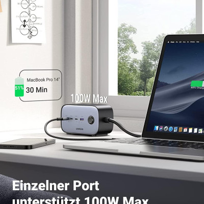 Ugreen UG60167CD270TK 100W 1.8M Bộ sạc nhanh DigiNest Pro gồm 3 cổng USB-C + USB-A cáp nguồn dài 1.8M chuẩn cắm EU - HÀNG CHÍNH HÃNG
