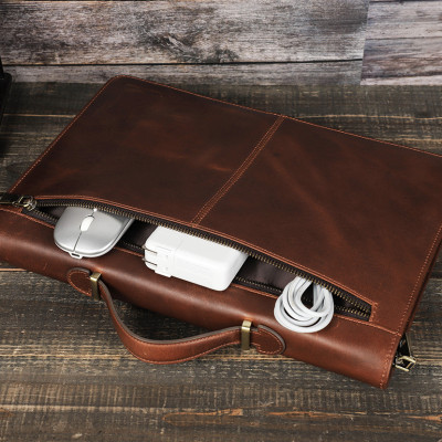 Cặp Da Bò Da Ngựa Tích Hợp Đai Cố Định Bảo Vệ Máy dành cho Macbook Pro 14.2 inch / Macbook Air 15.3 inch / Macbook Pro 15.4 inch / Macbook Pro 16 inch - Hàng Chính Hãng