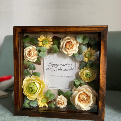 Tranh Hoa Giấy Handmade Trang Trí - The Warm Love MAYPAPERFLOWER Khung Tranh Gỗ Size 25x25cm