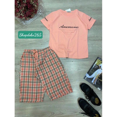 Đồ bộ nữ,đồ ngủ mặc nhà lửng áo vải thun cotton phối quần kaki thời trang.