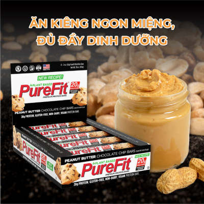 Thanh Bánh PureFit Chocolate Chip Peanut Butter Protein Bổ Sung Năng Lượng, Hỗ Trợ Tăng Cơ, Phục Hồi Sau Tập Luyện - Vị Bơ Đậu Phộng Kết Hợp Với Socola - Hộp 15 Thanh