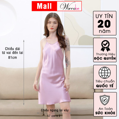 Đầm ngủ WANANBE DNS33 váy ngủ lụa cổ yếm, dây lưng xỏ chéo thắt nơ có thể tháo mở dễ dàng,quyến rũ khoe lưng đẹp gợi cảm