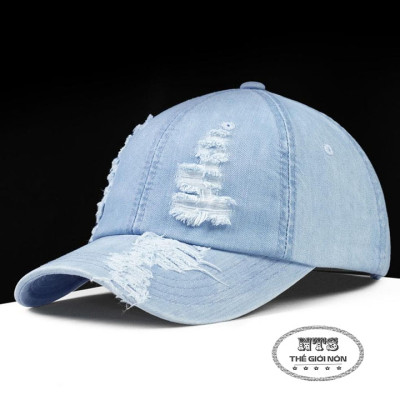 mũ lưỡi trai thời trang, nón jeans rách thời trang cá tính - màu xanh