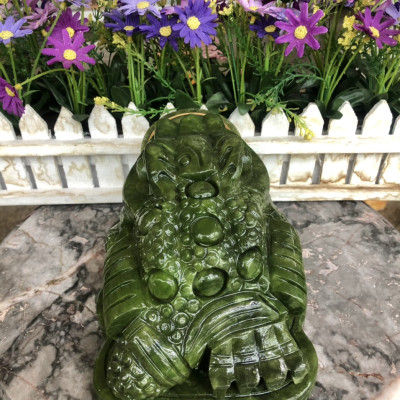 Tượng Cóc 3 Chân, Cóc Ngậm Tiền, Thiềm Thừ phong thủy chiêu tài lộc đá ngọc Ấn Độ - Dài 18 cm