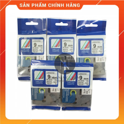 Nhãn In đa lớp Tz2-221 - Đen nền trắng 9mm x 8m- hàng chính hãng