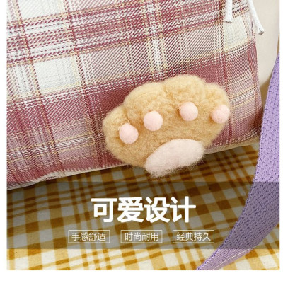 Túi đeo chéo BH Kids, họa tiết Caro HAPPY DAY, vải Canvas, in hình mèo con xinh xắn - CH127