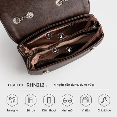 Túi Trita ( Thời trang nữ kèm dây phối xích hiện đại size 24 - Túi đeo chéo da RHN212 )