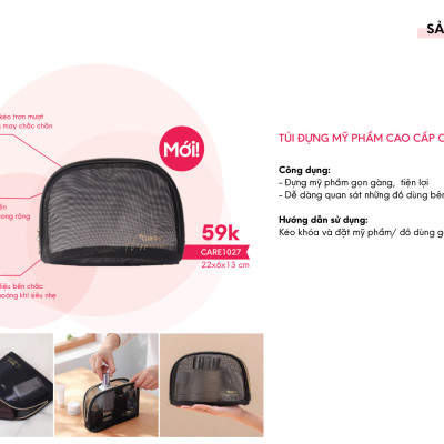 Túi đựng mỹ phẩm tiện lợi mang đi du lịch Care4u 22x6x13 cm