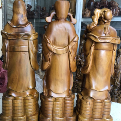 Tượng phật tam đa phúc lộc thọ bằng gỗ bách xanh kt cao 40×11×13