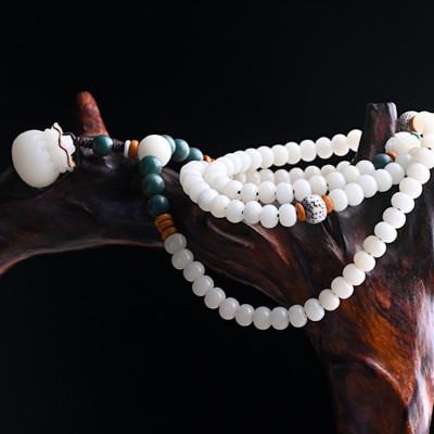 VÒNG CHUỖI 108 HẠT BẠCH NGỌC BỒ ĐỀ TỰ NHIÊN KHẮC TÚI TIỀN KÈM HỘP ĐỰNG