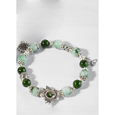 Vòng cẩm thạch phỉ thúy phối diopside và charm hoa bạc Ngọc Quý Gemstone