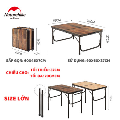 Bàn cắm trại MDF Vintage 2 mức chiều cao NatureHike NH20JJ028