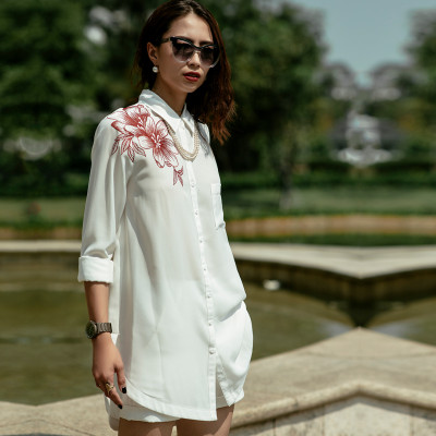 Áo Sơ Mi Nữ Oversized Áo Thêu TOP120 Thời trang thiết kế Hity (Trắng Kim Cương)