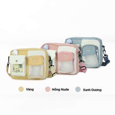 Túi đeo chéo nữ đi chơi, túi xách nữ đeo vai messenger kèm huy hiệu hoạt hình dễ thương IDIGO FF6 - 2017