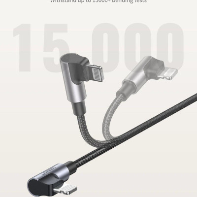 Ugreen UG60763US305TK 1M MFI đầu lightning bẻ 90 độ cáp USB type C ra Lightning bọc nhôm chống nhiễu màu đen - HÀNG CHÍNH HÃNG