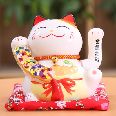 Mèo Thần Tài  Maneki Neko  vẫy tay chiêu tài lộc 16cm bằng gốm sứ - mẫu giao ngẫu nhiên