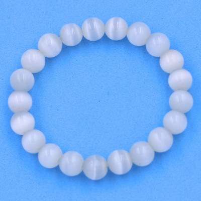 [Mệnh Kim, Thủy] Vòng Tay Đá Mắt Mèo Trắng 8 ly 21 hạt - Hợp mệnh Kim, mệnh Thủy - Vòng Size Nhỏ