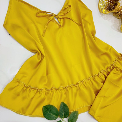 Đồ bộ ngủ lụa cao cấp phối bèo đáng yêu mã C