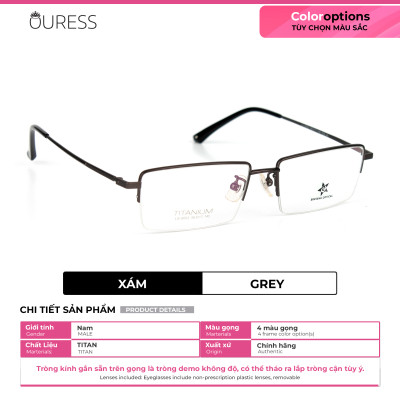 Gọng kính titanium LS9002 nửa khung thời trang nam cao cấp siêu nhẹ siêu bền OURESS