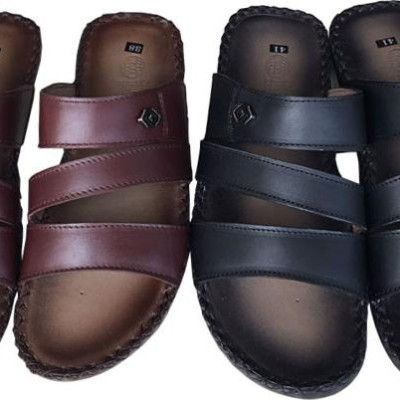 Dép nam quai ngang TRƯỜNG HẢI đế âm ba quai da bò thật mặt đế cao su chống mòn không trơn THQN499