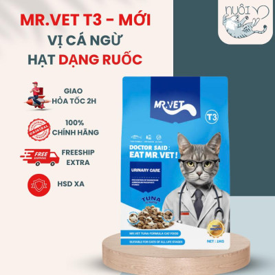 Thức ăn cho mèo MRVET T3 MỚI, gói 1KG hỗ trợ cải thiện đường tiết niệu cho mèo
