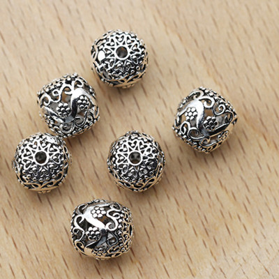 Combo 2 cái charm bạc hình trụ họa tiết rồng xỏ ngang - Ngọc Quý Gemstones