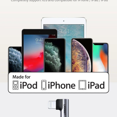 Ugreen UG60763US305TK 1M MFI đầu lightning bẻ 90 độ cáp USB type C ra Lightning bọc nhôm chống nhiễu màu đen - HÀNG CHÍNH HÃNG