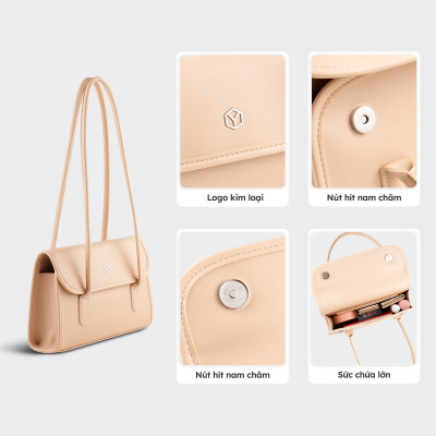 Túi Yuumy ( Thời trang nữ cỡ trung nắp gập nhấn viền - Túi đeo vai da Seasand YN272 )