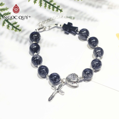 Vòng mân côi đá thạch anh tóc đen phối charm bạc mệnh thủy, mộc - Ngọc Quý Gemstones