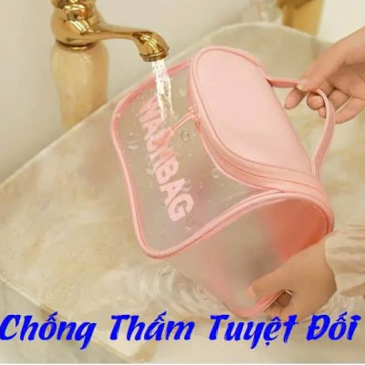 Túi đựng mỹ phẩm du lịch WashBag DẠNG HỘP có quai xách mini trong suốt, Túi đựng đồ trang điểm makup chống nước