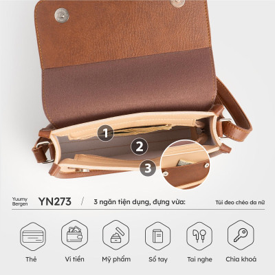 Túi Yuumy ( Thời trang nữ phối nắp gập size 21 - Túi đeo chéo da Bergen YN273 )