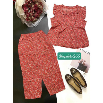 Đồ bộ nữ,đồ ngủ mặc nhà lửng 9 tấc vải lụa mango cao cấp họa tiêt hoa nhí siêu cưng size đại 58-67kg.