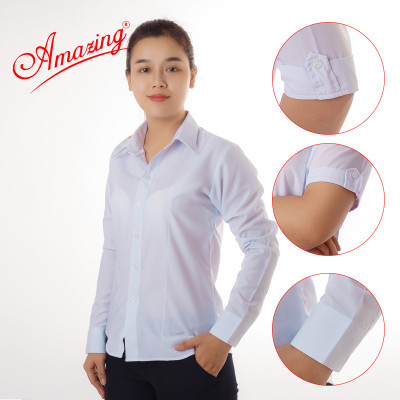 Áo sơ mi trắng cho nữ hiệu Amazing, tay dài, có 4 ben, vải KT silk, big size tới 80kg