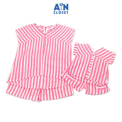 Bộ quần áo ngắn cho mẹ họa tiết Kẻ hồng trắng linen cotton - AICDMEE2ZVSH - AIN Closet