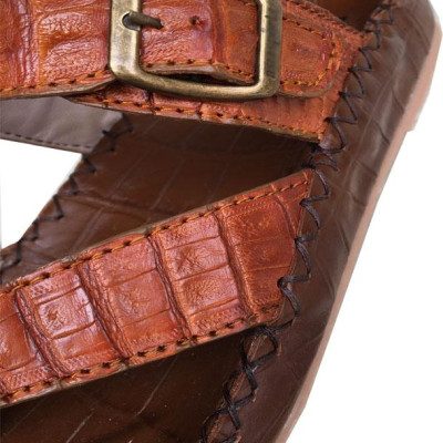 Dép nam xỏ ngón da cá sấu thật  quai ngang xỏ ngón vàng TRƯỜNG HẢI  phong cách thời trang may viền chắc chắn đế kếp mềm không trơnDN0780 