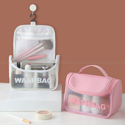 Túi đựng mỹ phẩm du lịch WashBag DẠNG HỘP có quai xách mini trong suốt, Túi đựng đồ trang điểm makup chống nước