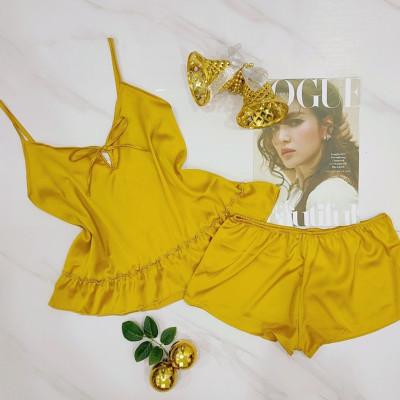 Đồ bộ ngủ lụa cao cấp phối bèo đáng yêu mã C