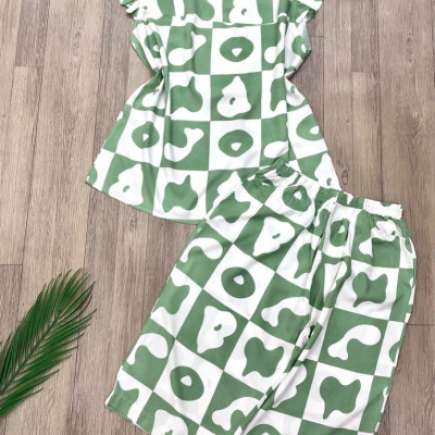 Đồ bộ nữ, đồ ngủ mặc nhà lửng tay cánh tiên vải lanh mềm ,mát BL 183 họa tiết dễ thương size 45-70kg.