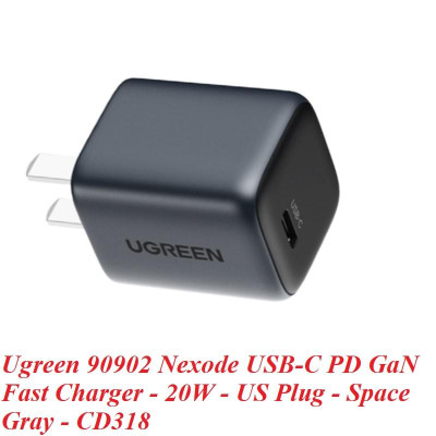 Ugreen UG90902CD318TK 20W Bộ sạc nhanh Nexode GaN USB Type-C PD3.0 qc4.0 Màu Space Gray chuẩn cắm US - HÀNG CHÍNH HÃNG