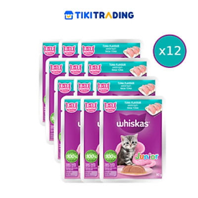 [Combo 12 Gói] Thức Ăn Cho Mèo Con WHISKAS Junior 2-12 months Vị Cá Ngừ 80g/Gói