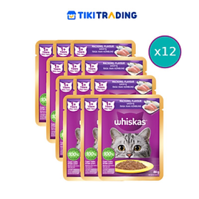 [Combo 12 Gói] Thức Ăn Cho Mèo WHISKAS 1+ years Vị Cá Thu 80g/Gói