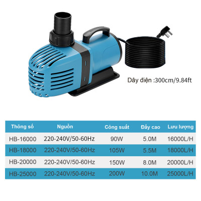Máy bơm nước HB18000 ( 105W - 18000L/Hr) cao cấp bơm lọc nước bể cá, hồ cá Koi tiểu cảnh non bộ, sinh hoạt cao cấp