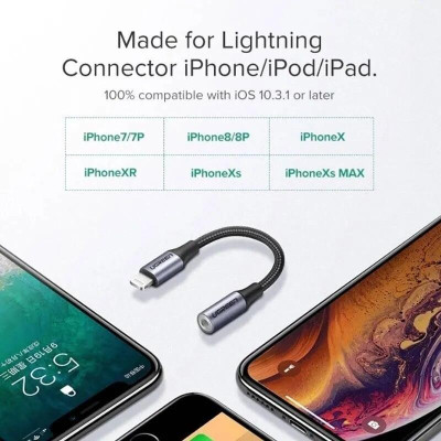 Ugreen UG30756US211TK 10CM màu Xám Cáp Lightning sang cổng âm thanh 3.5mm - HÀNG CHÍNH HÃNG