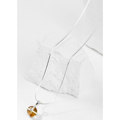 Mặt Dây Chuyền Phong Thủy Đá Thạch Anh Tóc Vàng 1 Hạt Tặng Dây Chuyền Bạc (8mm) Mệnh Thổ, Kim Ngọc Quý Gemstones