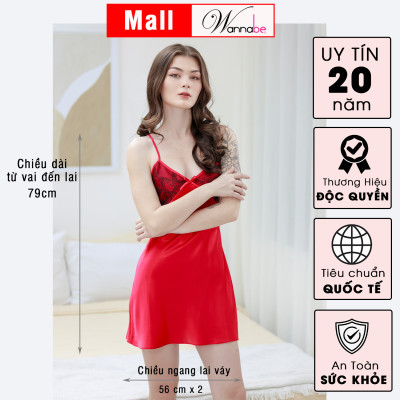 Đầm ngủ lụa cao cấp WANNABE DNS46 váy ngủ hở lưng phối ren nữ tính quyến rũ