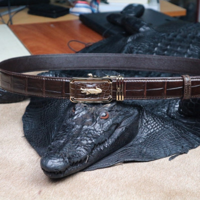 Thắt Lưng Nam Da Cá Sấu Thật KEM Leather [HÀNG CAO CẤP] Dây Nịt Da Cá Sấu Thật Dây Liền Nguyên Con Phần Da Bụng Trơn Màu Nâu Cao Cấp KEMTL02 Bảo Hành Chính Hãng 24 Tháng