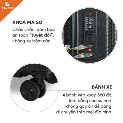 Vali du lịch thời trang Bamozo 8812 size 20/24 , vali nhựa kéo được bảo hành 5 năm.