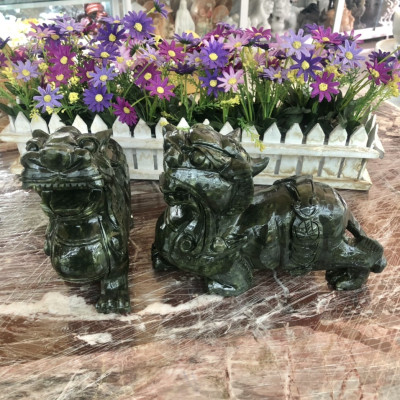 Cặp Tỳ Hưu phong thủy đá ngọc Ấn Độ - Dài 25cm